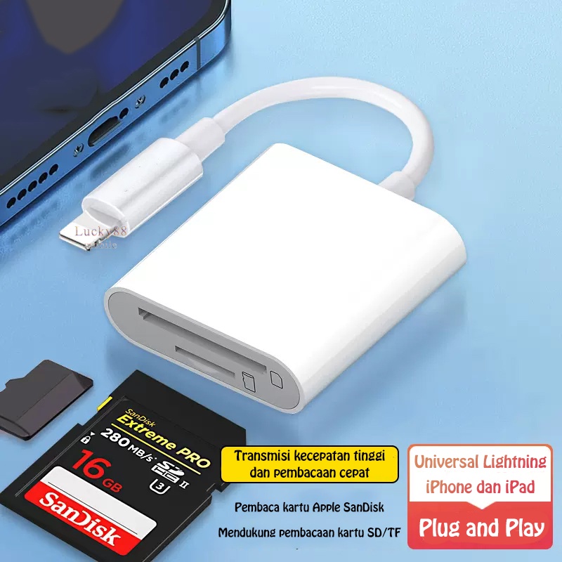 Plug and Play 2 in 1 Lightning to SD / TF Card Reader สําหรับ iPhone iPad Dual Slot Micro SD TF เครื