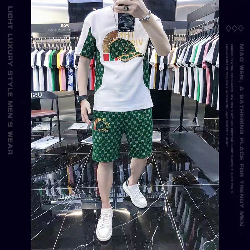 [พร้อมส่ง] ชุดเสื้อคอกลม แขนสั้น กางเกงขาสั้น ทรงหลวม ห้าส่วน อินเทรนด์แฟชั่น สไตล์ยุโรป ฤดูร้อน สําหรับผู้ชาย [พร้อมส่ง]