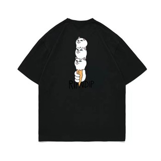 Ripndip เสื้อยืดคอกลม แขนสั้น พิมพ์ลายหัวแมวไอศกรีม ทรงหลวม สไตล์ยุโรป และอเมริกา สําหรับผู้ชาย และผู้หญิง