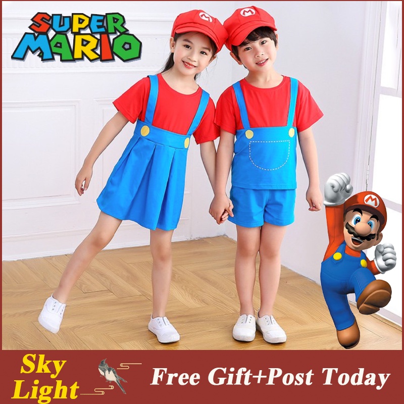 ชุดเสื้อเชิ้ต กางเกงขาสั้น คอสเพลย์ Super Mario เหมาะกับของขวัญวันเกิด สําหรับครอบครัว เด็กผู้ชาย และเด็กผู้หญิง