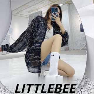 LITTLEBEE 🌸  W220 แฟชั่น เสื้อแขนยาวผู้หญิง เสื้อเชิ้ตชีฟอง เสื้อป้องกันแสงแดด ท่อนบนทรงหลวมซีทรูแบบยาวปานกลาง