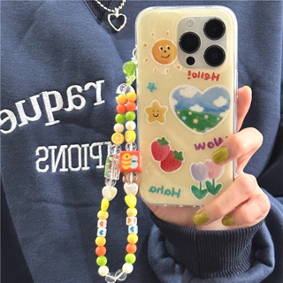 เคสโทรศัพท์มือถือ ซิลิโคน กันกระแทก ลายดอกทิวลิป พร้อมสายโซ่คล้อง สําหรับ Iphone 11 12 13 14 pro max 13ProMax 12 13pro 11 14pro