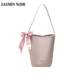 Jasmin NOIR ผ้าพันคอ หนัง PU กระเป๋าสะพายไหล่ กระเป๋าถือ ทรงบักเก็ต ขนาดใหญ่ เรียบง่าย สําหรับผู้หญิง