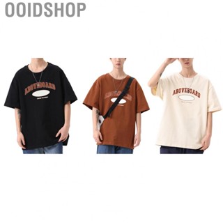 Ooidshop Men Short Sleeve Shirt  Pure Cotton Men Printed Short Sleeve Top Crewneck Letter Pattern Drop Shoulder Simple  for Outdoor for Gentlemen