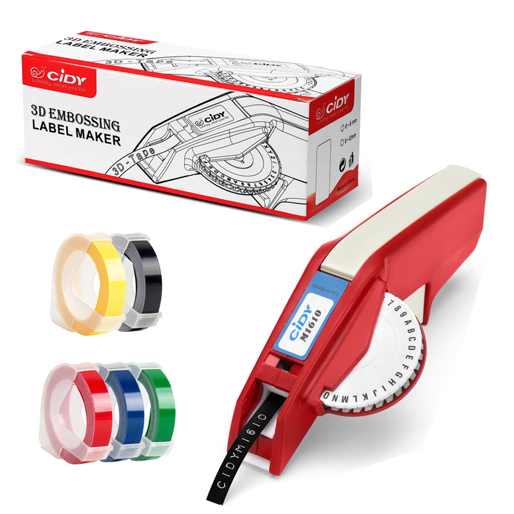 (พร้อมเทป 5 เทป) Cidy 1610 เครื่องพิมพ์ฉลากด้วยตนเองสําหรับ 6/9 มม.3D เทปนูนสําหรับ Dymo Organizer X