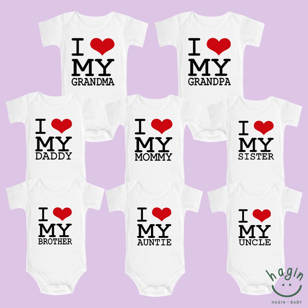 Haginbaby ชุดจั๊มสูท แขนสั้น ลาย I Love My dad/mom สําหรับเด็กทารกแรกเกิด