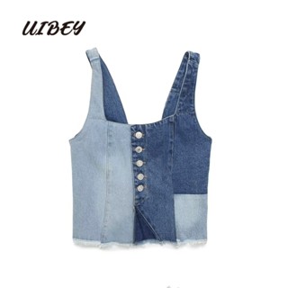 Uibey ขายส่ง เสื้อคาวบอย กระดุมแถวเดียว คอสี่เหลี่ยม สีตัดกัน 3333