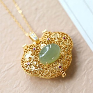 ♥ สร้อยคอทองคํา 18k จี้ไพลิน สีเงิน สไตล์ย้อนยุค แบบเปิดได้