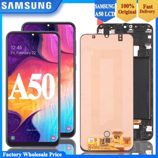 หน้าจอสัมผัสดิจิทัล LCD 100% AMOLED 6.4 นิ้ว พร้อมกรอบ สําหรับ Samsung galaxy A50 2019 A505F DS A505F A505FD A505A