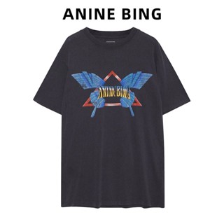 Anine BING LILI เสื้อยืดแขนสั้น พิมพ์ลายผีเสื้อ สไตล์เรโทร สําหรับทุกเพศ