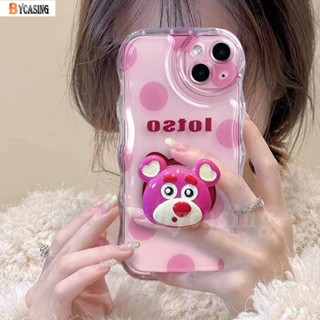 เคสโทรศัพท์มือถือ แบบนิ่ม ลายการ์ตูนหมีสตรอเบอร์รี่ 3D ขอบโค้ง มีป็อบอัพ สําหรับ iPhone 11 13 12 14 Pro Max XR 6s 6 7 8 Plus X XS Max SE 2020