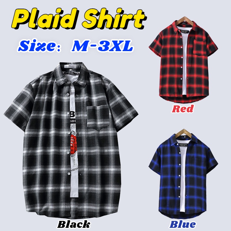 เสื้อเชิ้ตแขนสั้น ลายสก๊อต มีกระเป๋าเสื้อ สไตล์เกาหลี แฟชั่นฤดูร้อน สําหรับผู้ชาย