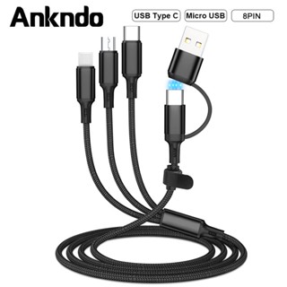 Ankndo 5 in 1 สายชาร์จ USB 3A 1.2 ม. USB Type A C เป็น Lightning Type C Micro USB สําหรับ iP Android Samsung