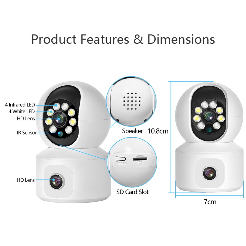 Tuya กล้องวงจรปิด 2 เลนส์ 4MP เชื่อม Wi-Fi ปรับหมุนกล้องได้ หมุนตามคน สื่อสารสองทาง แจ้งเตือนเข้าแอป