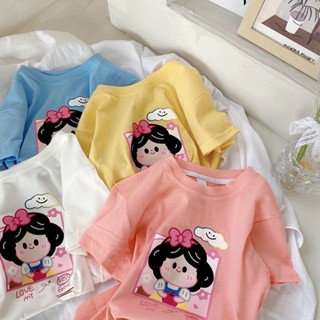 【Girls Tshirt】เสื้อยืดแขนสั้น ผ้าฝ้าย พิมพ์ลายเจ้าหญิง Budak Perempuan Baju ทรงหลวม สไตล์เกาหลี สําหรับเด็กผู้หญิง (1-15 ปี) (4 สี)