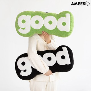 Ameesi หมอนเบาะรองนั่ง ผ้าฝ้าย แบบนิ่ม ลายตัวอักษร GOOD สีดํา สีเขียว สําหรับตกแต่งบ้าน โซฟา