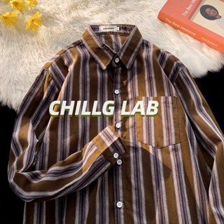 CHILLG LAB เสื้อเชิ้ตผู้ชายเรียบง่ายฮาราจูกุเทรนด์แฟชั่นแขนยาวคอสี่เหลี่ยมอารมณ์ญี่ปุ่นลายอเนกประสงค์เยาวชนยอดนิยมฤดูใบไม้ผลิ