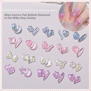 100pcs Nail Art เพชรไม่สม่ำเสมอ ผสมเครื่องประดับ Fairy Aurora สีภาพลวงตาเรซิ่น Square Flat Bottom ตกแต่งเครื่องมือแต่งเล็บสำหรับร้านเล็บ JOYFEEL