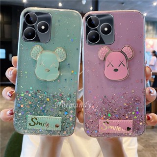 ใหม่ เคสโทรศัพท์มือถือแบบนิ่ม TPU ใส กันกระแทก ลายการ์ตูนหมีน่ารัก แต่งกลิตเตอร์ สําหรับ Realme C53 2023 RealmeC53