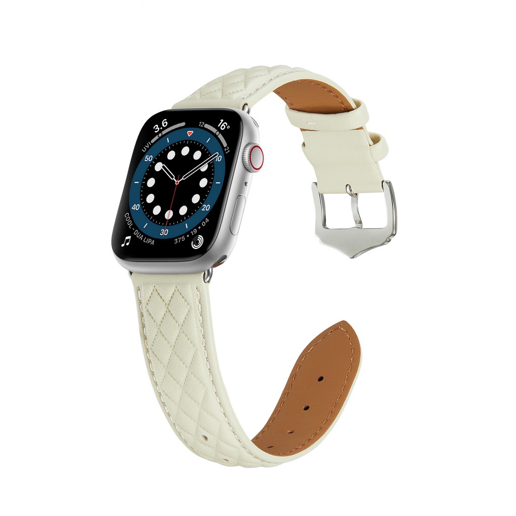 สายนาฬิกาข้อมือหนังแท้ ประดับเพชร ขนาดเล็ก สําหรับ Apple Watch S8 7 6 5 4 3 SE