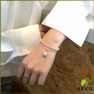 LEXO สร้อยข้อมือมุกเทียม สองชั้น สร้อยข้อมือแฟชั่น  สไตล์เรโทร   Pearl brace