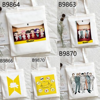 กระเป๋าถือ ผ้าแคนวาส ลาย KPOP Blts Butter TOTE Bag KPOP สไตล์ฮาราจูกุ สําหรับผู้หญิง | Blts Fankit 98P8