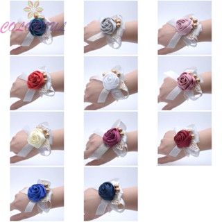 【COLORFUL】Flower Wrist Corsage Pearl Bead Bracelet,Wedding Prom Party Bridesmaids Decor