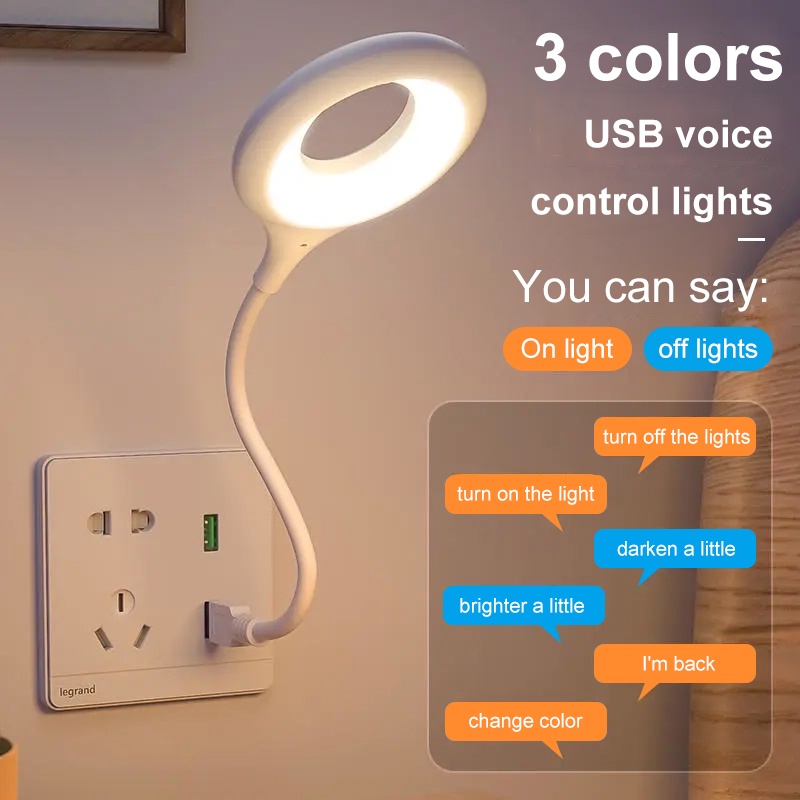 โคมไฟตั้งโต๊ะ LED ควบคุมด้วยเสียง หรี่แสงได้ ถนอมสายตา ชาร์จ USB สําหรับหอพักนักเรียน ห้องนอน อ่านหนังสือ