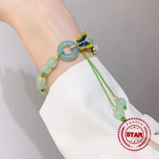 สร้อยข้อมือ จี้หยกเทียมธรรมชาติ แฮนด์เมด พร้อมจี้ผีเสื้อ E7U2