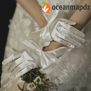 OCEANMAPDZ ถุงมือสั้น แบบเต็มนิ้ว ประดับโบว์ ออกแบบดี เหมาะกับงานพรอม สําหรับเจ้าสาว