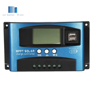 เครื่องควบคุมการเก็บประจุพลังงานแสงอาทิตย์ 100A MPPT จอแสดงผล LCD USB คู่ 12V 24V แผงชาร์จพลังงานแสงอาทิตย์อัตโนมัติ พร้อมโหลด