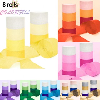 【COLORFUL】Crepe Paper Flowers Gift Handmade Home Packing Wedding Wrapping 8 Rolls