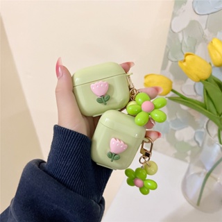 เคสหูฟัง แบบนิ่ม ลายดอกไม้ทิวลิป ป้องกันการสูญหาย สําหรับ Airpods 2