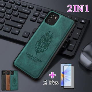 2 IN 1 เคสโทรศัพท์หนัง เซรามิก ทรงโค้ง พร้อมฟิล์มกันรอยหน้าจอ หรูหรา สําหรับ Samsung Galaxy A03