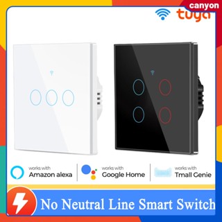 1/2/3/4 Gang Tuya Wifi Smart Touch Switch No Neutral Wire 100-240v Home Wall Button Switch รองรับการควบคุมด้วยเสียงสำหรับ Alexa และ Google Home Assistant canyon