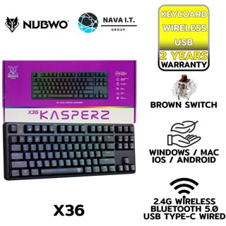 COINSคืน15%⚡FB9JMZV6⚡ NUBWO X36 BLACK BROWN SWITCH 3IN1 CIY 2.4G WIRELESS BLUETOOTH 5.0 USB-C WIRED รับประกัน 2ปี