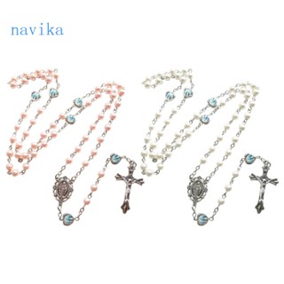 Nav Crucifix สร้อยคอโซ่ยาว ประดับลูกปัดคาทอลิก เครื่องประดับ สําหรับผู้หญิง