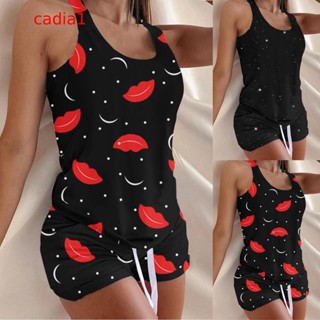 Cadia* ชุดเสื้อสูทแขนกุดลําลอง พิมพ์ลาย สองชิ้น สําหรับผู้หญิง
