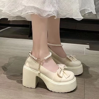 พร้อมส่ง รองเท้าแมรี่แจน หัวกลม รองเท้าหนังน่ารัก