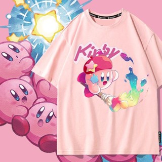 เกม Kirby Star Nintendo เสื้อยืดแขนสั้นผู้หญิง 2023 ฤดูร้อนใหม่แขนสั้นผ้าฝ้ายอินเทรนด์เสื้อผ้า ฤดูร้อน