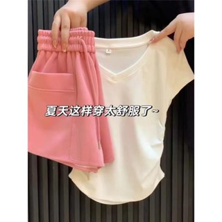 Summer Internet Celebrity Fried Street Fashion Western Style Fashionable Slimming High-end White T-shirt Pink Shorts Two-piece Suit for Women