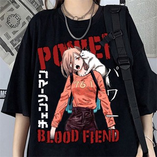 เสื้อยืด พิมพ์ลายการ์ตูนอนิเมะแมว มังงะญี่ปุ่น Denji Aki Makima