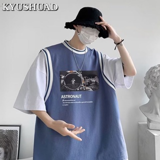 Kyushuad เสื้อยืดคอกลม แขนสั้น พิมพ์ลาย สไตล์ฮาราจูกุ แฟชั่นสําหรับเด็ก