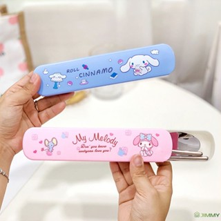 Sanrio ชุดช้อนส้อมตะเกียบ สเตนเลส สองชิ้น พกพาง่าย สําหรับเด็กนักเรียน