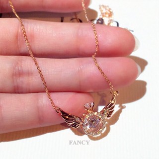 Fancy สร้อยคอ จี้รูปปีกนางฟ้า ประดับเพทาย สไตล์วินเทจ โรแมนติก หรูหรา แวววาว เครื่องประดับ สําหรับผู้หญิง งานแต่งงาน ปาร์ตี้ ของขวัญ