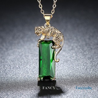 Fancy สร้อยคอ จี้มรกต ลายเสือดาว ประดับพลอยทัวร์มาลีน แฟชั่น