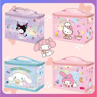 กล่องเก็บเครื่องสําอาง แบบพกพา ลายการ์ตูน Sanrio Heart Cinnamoroll Kulomi เหมาะกับผู้หญิง สําหรับเด็กผู้หญิง