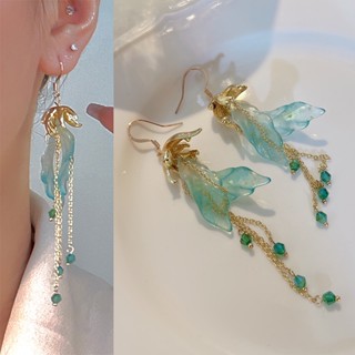 ใบไม้ พู่ ต่างหูยาว ฤดูร้อน กลีบดอกไม้สีเขียว ต่างหูห้อย สําหรับผู้หญิง ชุดแฟชั่น ย้อนยุค ทอง ต่างหู เครื่องประดับ