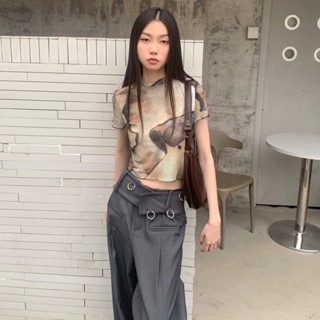Milyfashion 2023 เสื้อยืดซีทรู กันแดด พิมพ์ลาย
