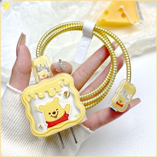 [LBE] Cute Honey Winnie Bear Case For-iphone 18w/20w Charger Head Protector Adapter Cable Sorter Bite Package Cable Winding Soft Sleeve